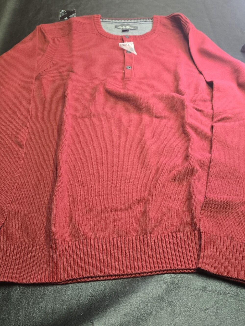 Eddie Bauer Men's Red Crewneck Henley Sweater